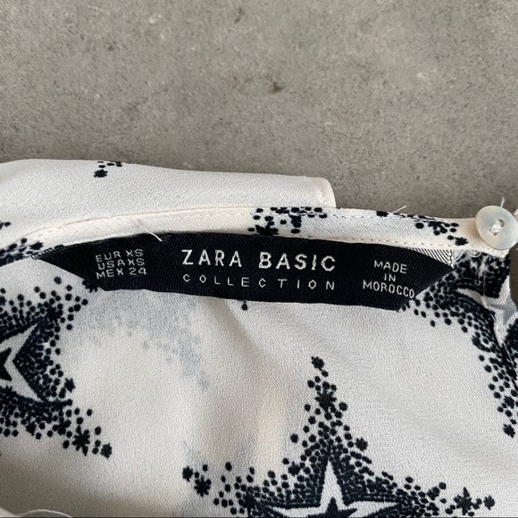 Zara basic star print ruffle cream blouse size XS - Picture 3 of 4